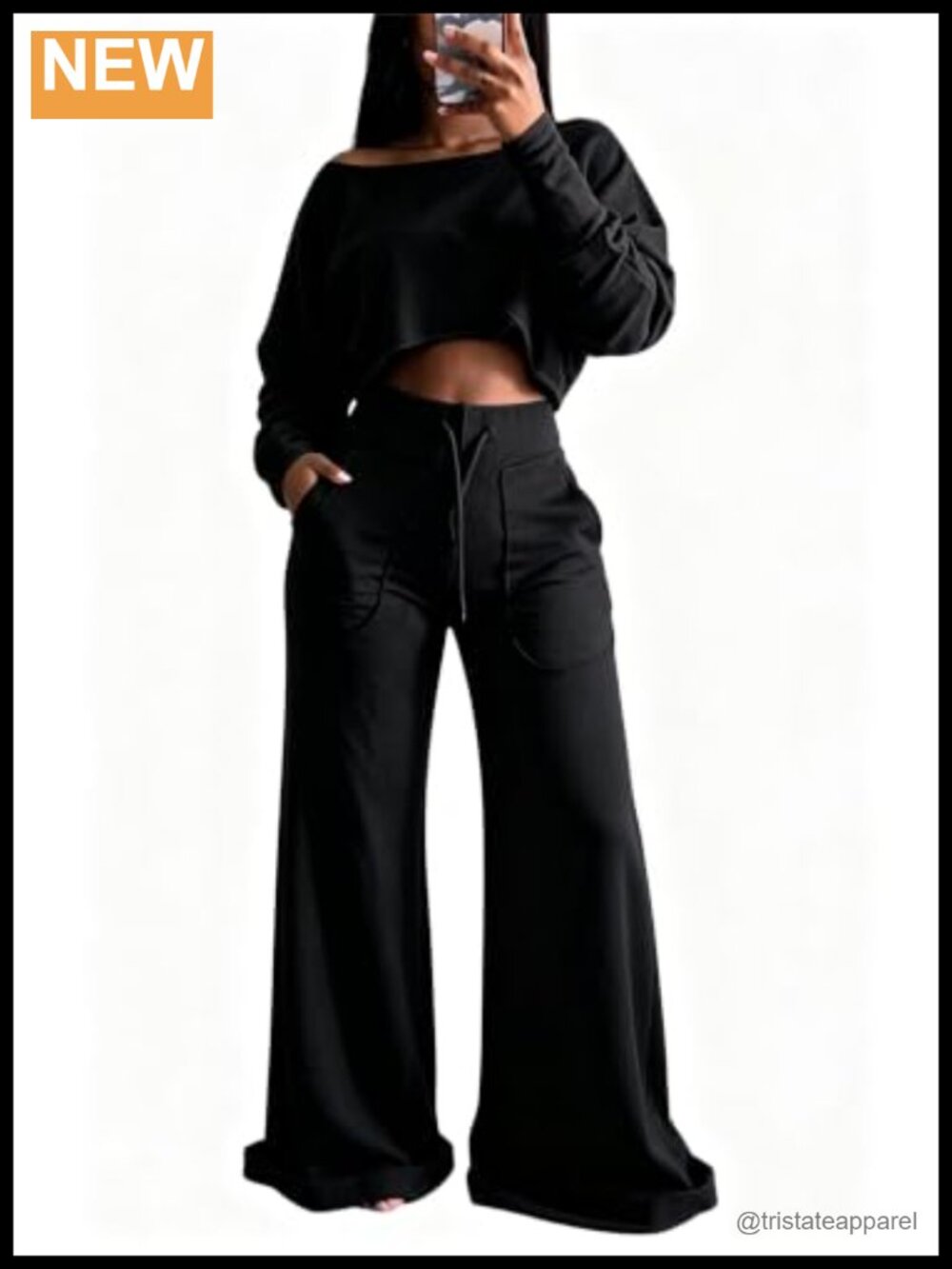 Women's 2 Piece Outfit Wide Leg Palazzo Pants Set Loose Crop Sweatshirt